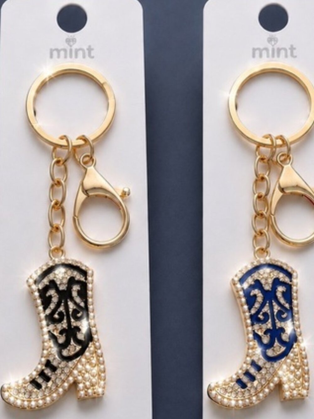 Cowboy Boots Crystal Keychains Bag Charms - Set of 2